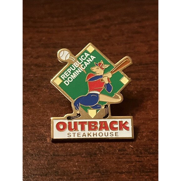 Outback Steakhouse Dominican Republic Kangaroo Baseball Lapel Hat Pin - Picture 1 of 3